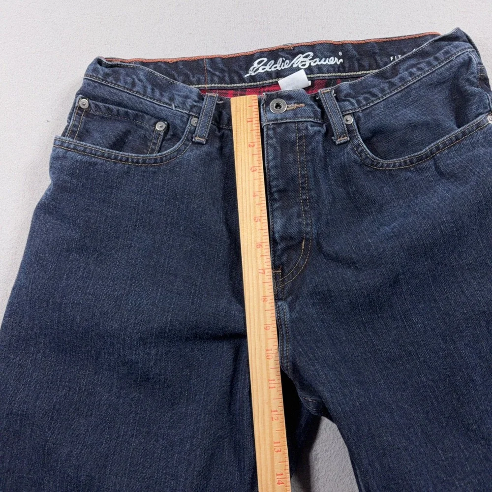 Eddie Bauer Flannel Lined Jeans Men 32x32 Relaxed Fit Dark Blue Denim‎ Workwear